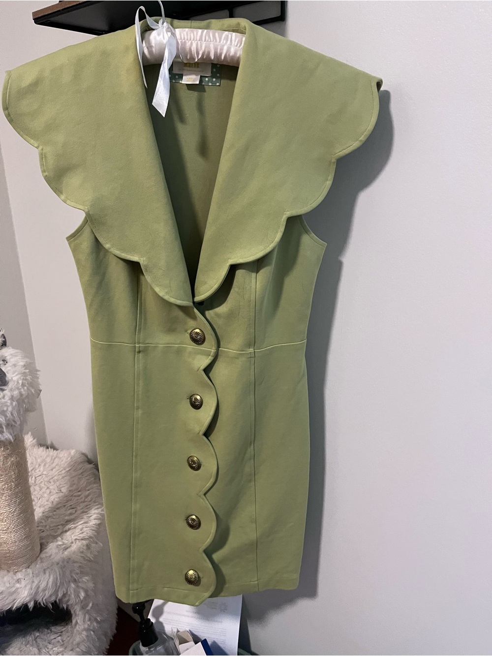 Maeve Scalloped Collar Mini Dress in Light Green